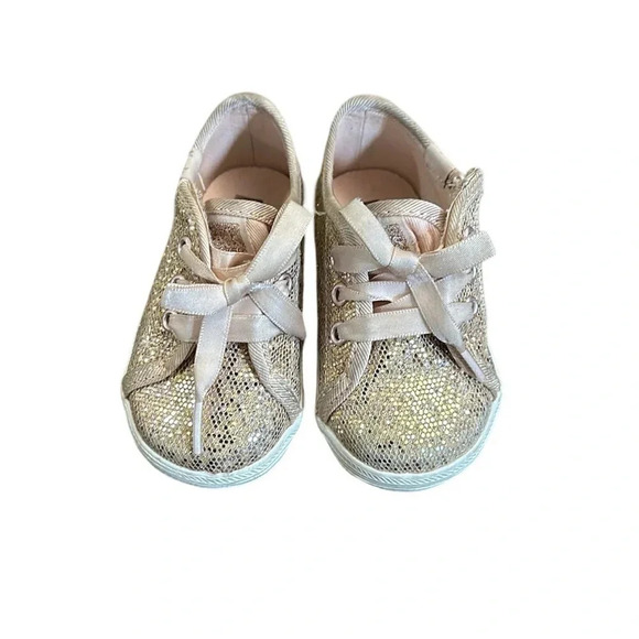 Keds Pink Glitter Ribbon Laces Velcro Sneakers Size 3 - Picture 2 of 5